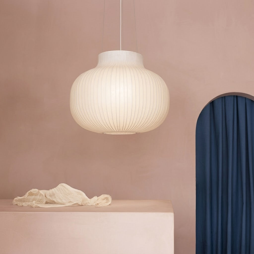 Muuto-Inspired Ribbed Globe Pendant Light – Soft Minimalist Statement for Modern Interiors