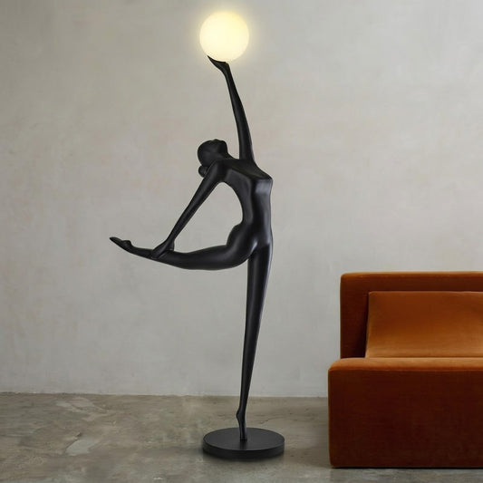 Sculpture Floor Lamp– Artistic Resin Figure Standing Light with Glass Shade for Living Room, Bedroom, Hotel & Gallery Decor