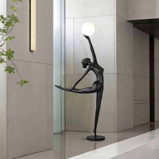 Sculpture Floor Lamp– Artistic Resin Figure Standing Light with Glass Shade for Living Room, Bedroom, Hotel & Gallery Decor
