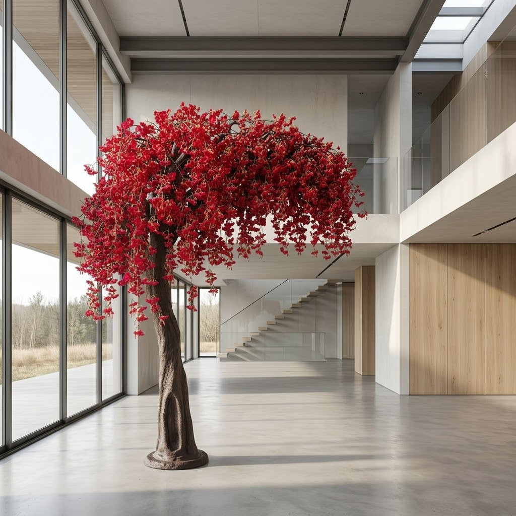 Realistic Red Silk Cherry Blossom Tree – Premium Faux Plant Decor for Indoor & Outdoor Venues