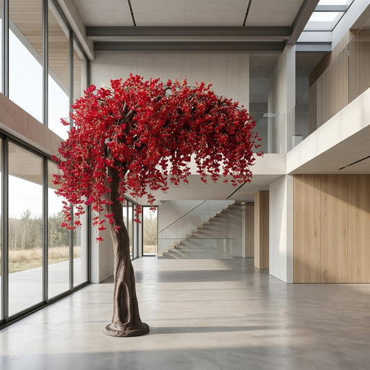 Realistic Red Silk Cherry Blossom Tree – Premium Faux Plant Decor for Indoor & Outdoor Venues