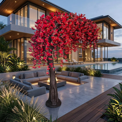Realistic Red Silk Cherry Blossom Tree – Premium Faux Plant Decor for Indoor & Outdoor Venues