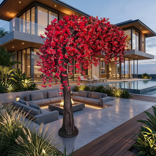 Realistic Red Silk Cherry Blossom Tree – Premium Faux Plant Decor for Indoor & Outdoor Venues