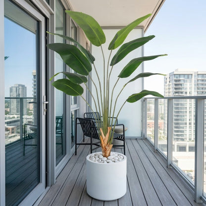 2M Waterproof Artificial Butterfly Banana Tree - White Ceramic Pot