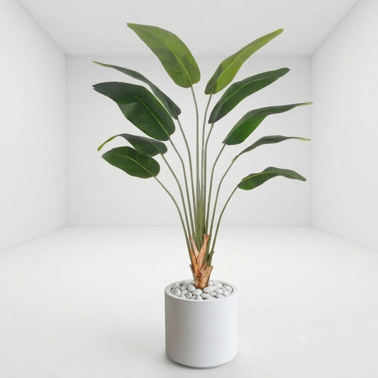 2M Waterproof Artificial Butterfly Banana Tree - White Ceramic Pot