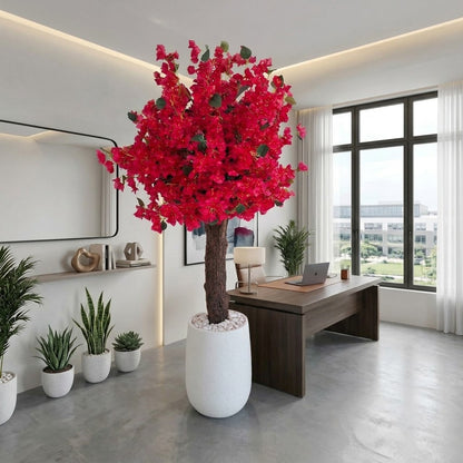 Luxury Artificial Red Bloom Tree with Pot – 160 cm Tall Decorative Indoor Flower Tree