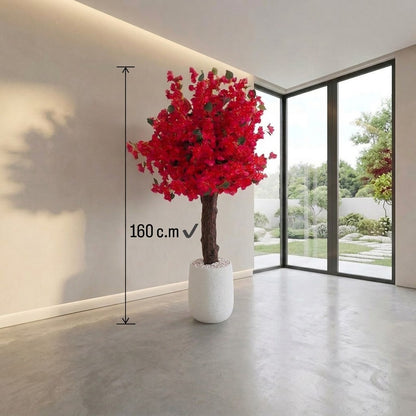 Luxury Artificial Red Bloom Tree with Pot – 160 cm Tall Decorative Indoor Flower Tree