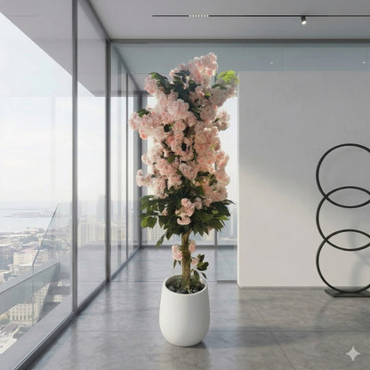 Artificial Cherry Blossom Tree in Modern White Planter – Lifelike Faux Sakura for Indoor Home & Office Décor, Wedding Events