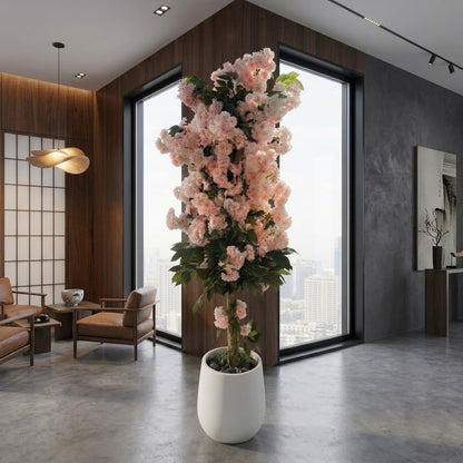 Artificial Cherry Blossom Tree in Modern White Planter – Lifelike Faux Sakura for Indoor Home & Office Décor, Wedding Events