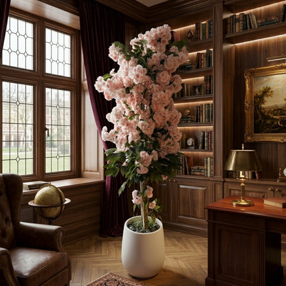 Artificial Cherry Blossom Tree in Modern White Planter – Lifelike Faux Sakura for Indoor Home & Office Décor, Wedding Events