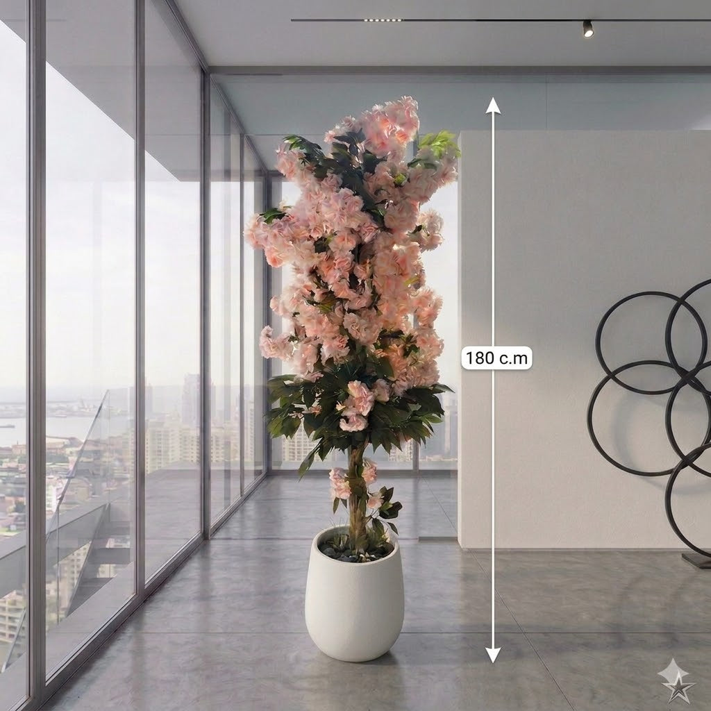 Artificial Cherry Blossom Tree in Modern White Planter – Lifelike Faux Sakura for Indoor Home & Office Décor, Wedding Events