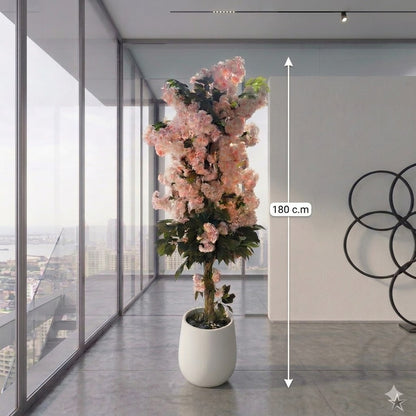 Artificial Cherry Blossom Tree in Modern White Planter – Lifelike Faux Sakura for Indoor Home & Office Décor, Wedding Events