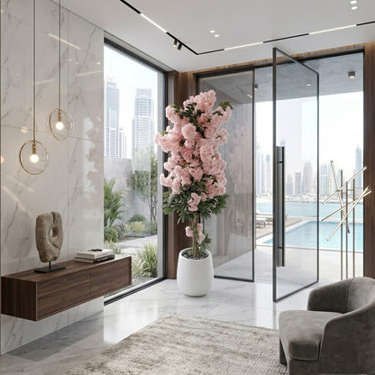 Artificial Cherry Blossom Tree in Modern White Planter – Lifelike Faux Sakura for Indoor Home & Office Décor, Wedding Events