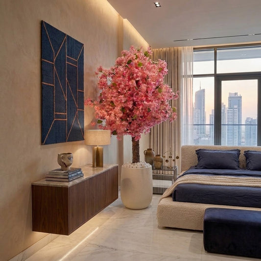 Large Artificial Cherry Blossom Tree with Textured Trunk