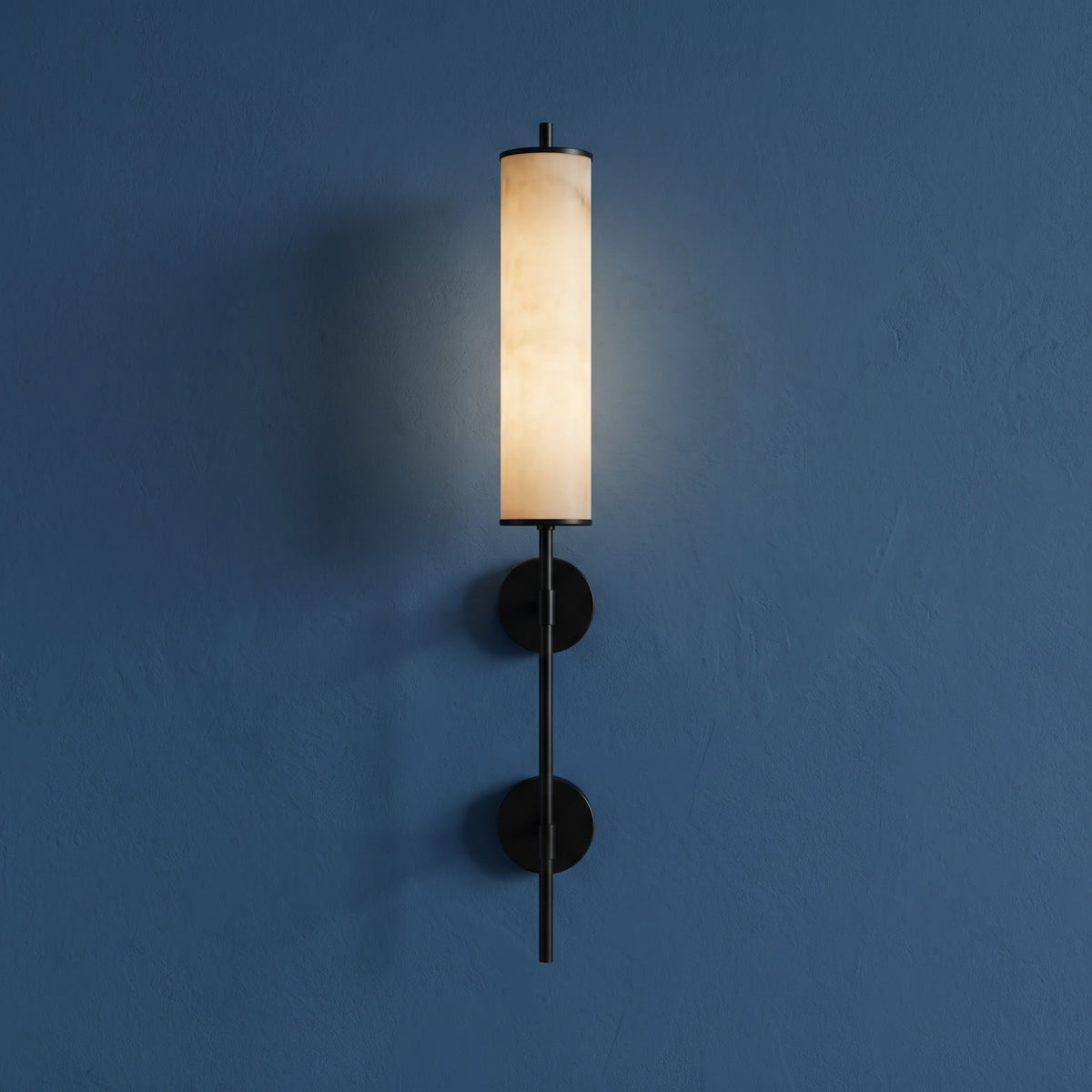 Modern Marble-Style Acrylic Sconce Light – Vertical Candle Wall Fixture with Dual Black Base for Bedroom, Living Room & Commercial Spaces