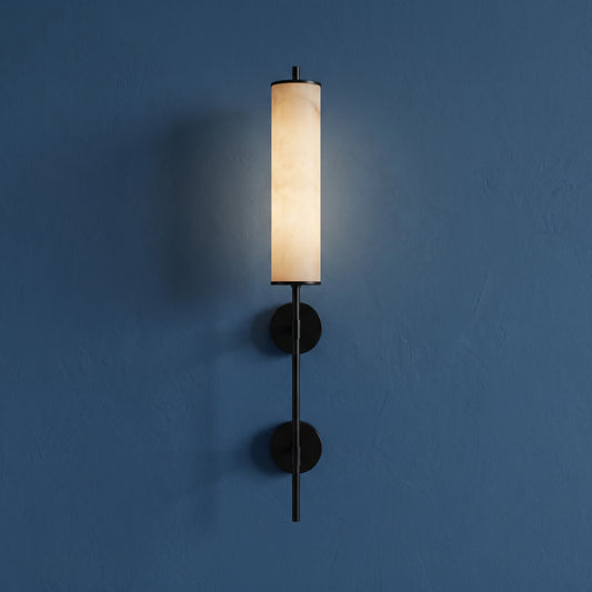 Modern Marble-Style Acrylic Sconce Light – Vertical Candle Wall Fixture with Dual Black Base for Bedroom, Living Room & Commercial Spaces