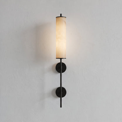 Modern Marble-Style Acrylic Sconce Light – Vertical Candle Wall Fixture with Dual Black Base for Bedroom, Living Room & Commercial Spaces
