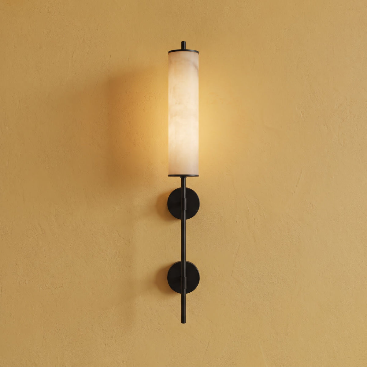 Modern Marble-Style Acrylic Sconce Light – Vertical Candle Wall Fixture with Dual Black Base for Bedroom, Living Room & Commercial Spaces