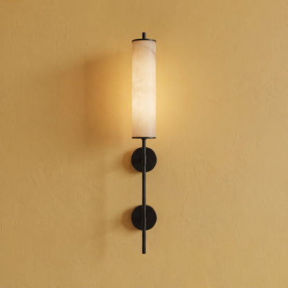 Modern Marble-Style Acrylic Sconce Light – Vertical Candle Wall Fixture with Dual Black Base for Bedroom, Living Room & Commercial Spaces