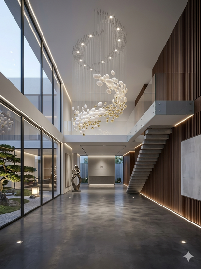 3M Spiral White & Gold Glass Staircase Chandelier – Custom Luxury Double Height Pendant Light for Modern Foyers & Staircases