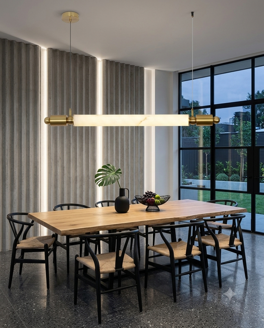 Luxury 110cm Linear Marble-Look Pendant Light | Gold & Black