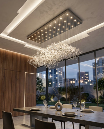 Modern 2m Crystal Chandelier | Black & Clear Glass Rectangular Ceiling Light