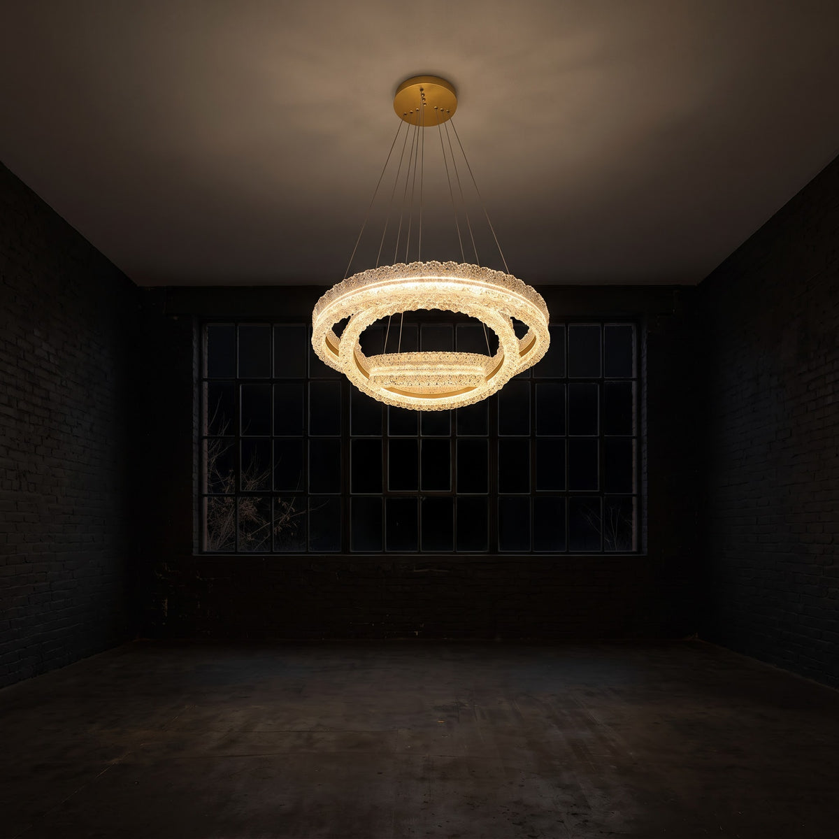 Modern 3-Tier LED Ring Chandelier | Gold Ceiling Base & White Plastic Rings