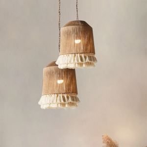 Vintage Hemp Rope Industrial Pendant Light – Handwoven Bamboo Bohemian Ceiling Lamp for Kitchen, Dining & Bedroom 60 C.M