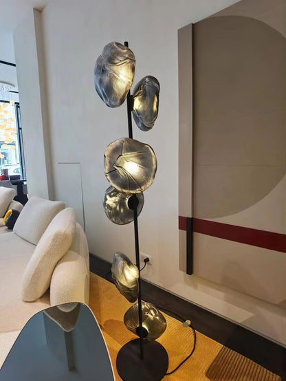 Six Smoky Glasses Chrome Floor Lamp – Modern Art Deco LED Standing Light with Glass Shades