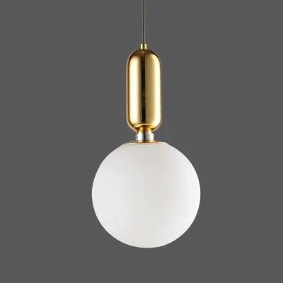 Minimalist Gold Globe Pendant Light – Frosted White Glass Kitchen Island Lamp