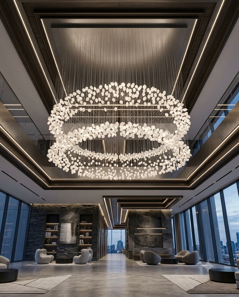 Modern 2-Tier Frosted Stone & Crystal Chandelier | Fully Customizable Design