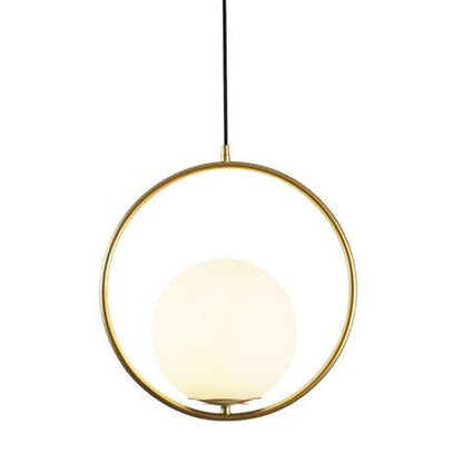 Modern 1-Light Glass Globe Pendant Light – Brushed Brass & Frosted White Minimalist Hanging Lamp