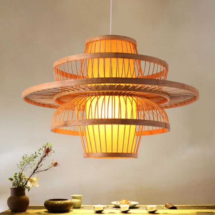 Boho Style Pendant Light - Hand-Woven Rattan Chandelier (Natural Color) 50 C.M