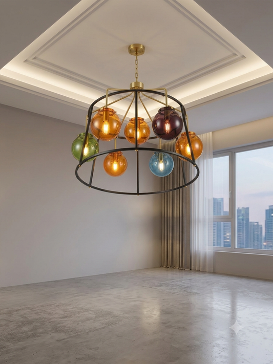 Modern Multicolor Glass Globe Chandelier – Pendant Light with E27 Blown Glass Balls (7-Light & 16-Light Options)