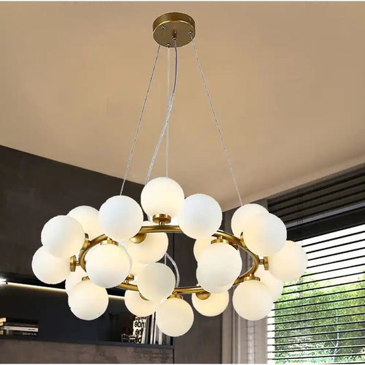 Golden 20‑Light Round Chandelier – Luxe Glass Globe Ceiling Fixture