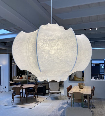 Modern Fabric Lantern Pendant Light – White Silk Hanging Lamp for Dining Room, Kitchen Island & Bedroom 60 C.M