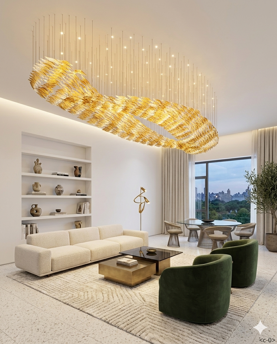 5M Custom Wavy Glass Chandelier – Luxury Orange & White Art Glass Pendant Light