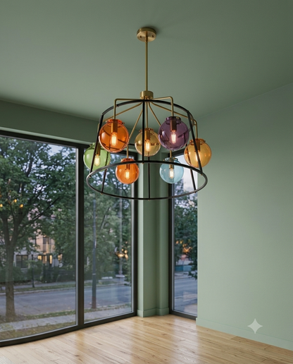 Modern Multicolor Glass Globe Chandelier – Pendant Light with E27 Blown Glass Balls (7-Light & 16-Light Options)