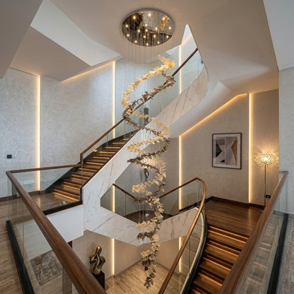 Modern Custom Spiral S-Shape Glass Chandelier – 5m Extra-Long Pendant Light for Double-Height Staircase & Villa Foyer