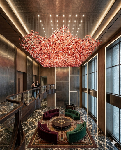 Majestic 5m x 3m Custom Red, Pink & White Stone Chandelier for Grand Spaces