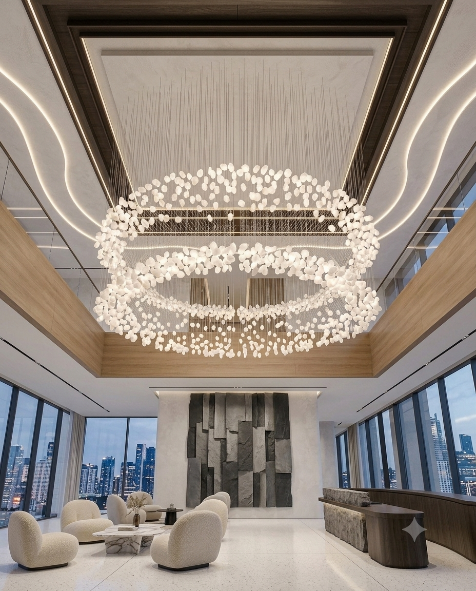 Modern 2-Tier Frosted Stone & Crystal Chandelier | Fully Customizable Design