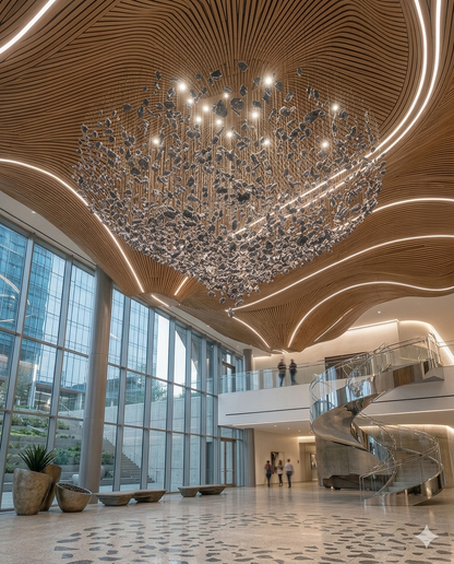 Modern Luxury Round Stone Chandelier – Elegant Silver Finish (1.2m x 80cm)