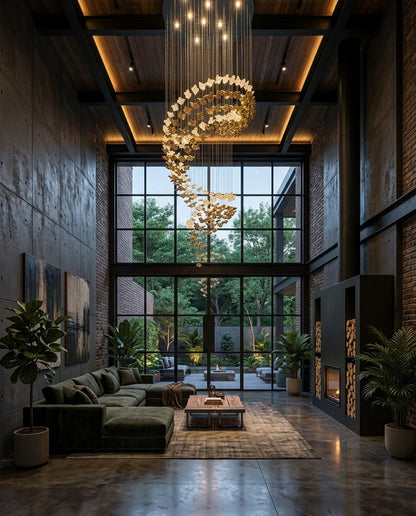 Modern Spiral Glass Chandelier | 3M Gold & Clear Glass Light for Grand Staircases