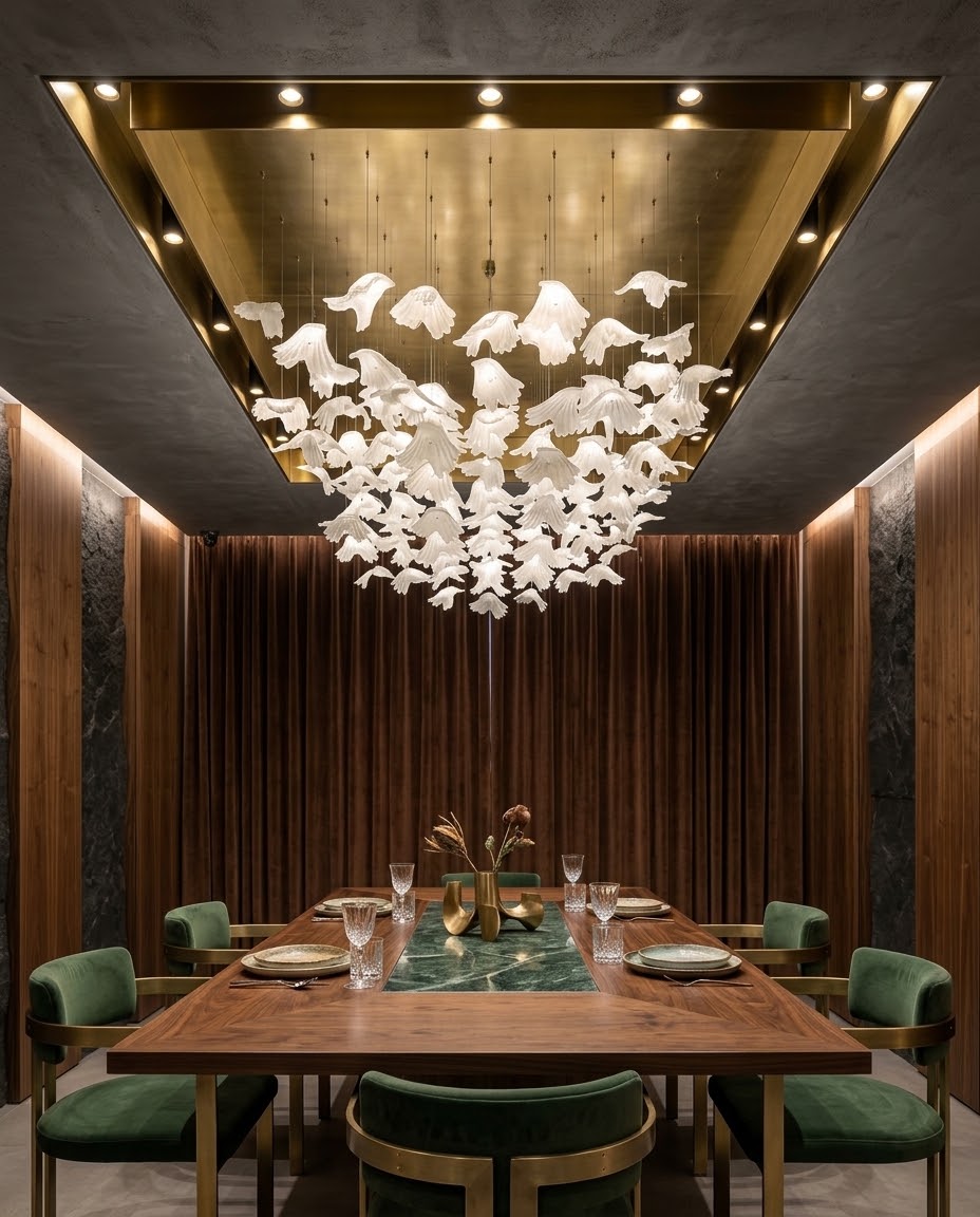Modern Frosted Leaf Rectangular Chandelier (150x60cm) | Luxury LED Hanging Light