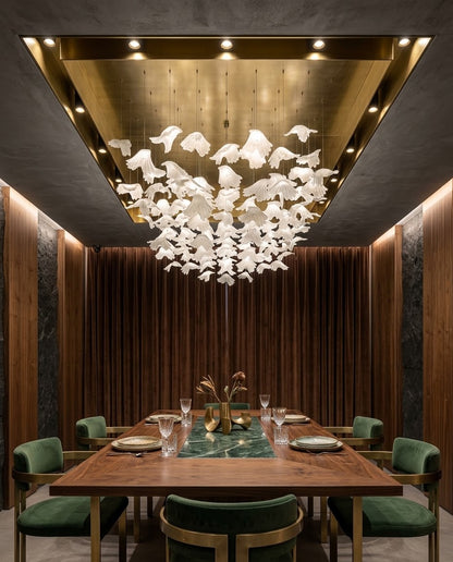 Modern Frosted Leaf Rectangular Chandelier (150x60cm) | Luxury LED Hanging Light