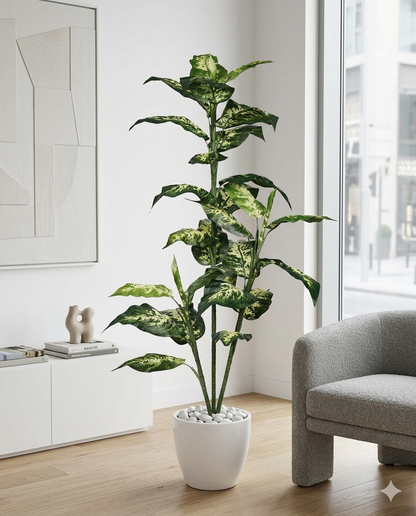 Evergreen Plant with Decorative White Pot – Realistic Indoor Luxury Tree