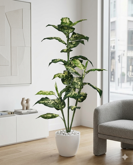 Evergreen Plant with Decorative White Pot – Realistic Indoor Luxury Tree