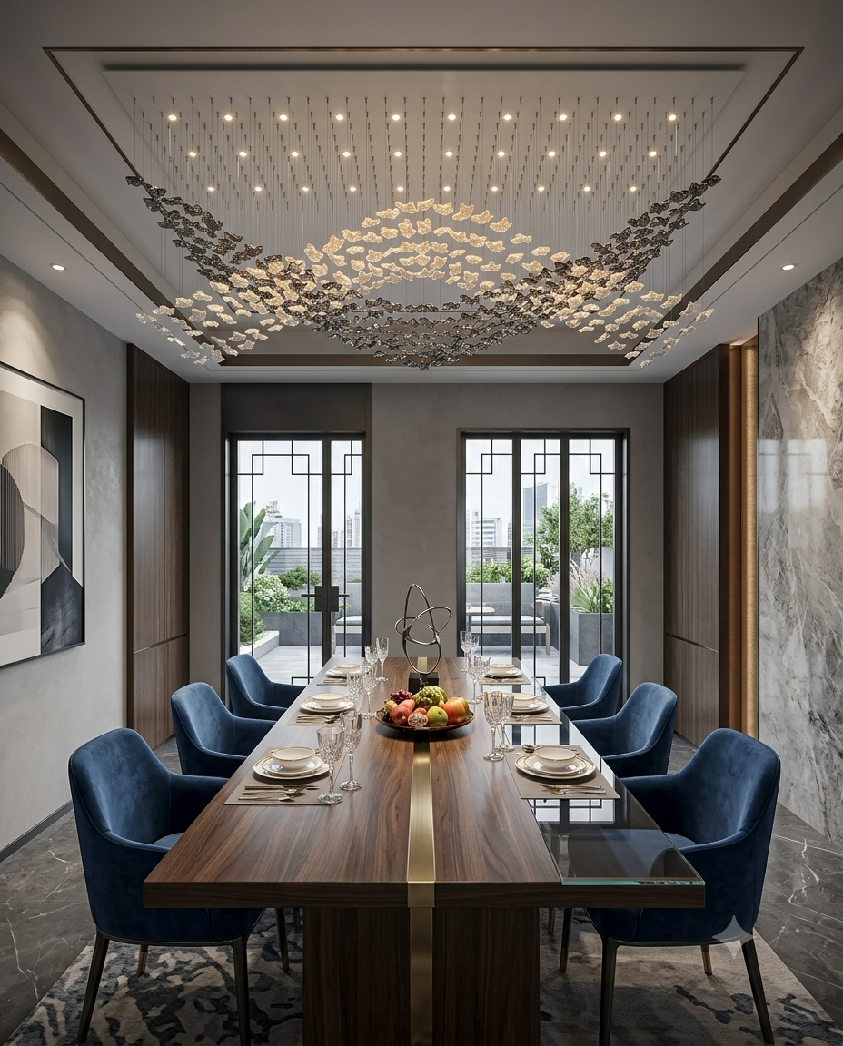 3M Custom Dual-Layer V-Shape Ceiling Installation | Gray & White Luxury Lighting