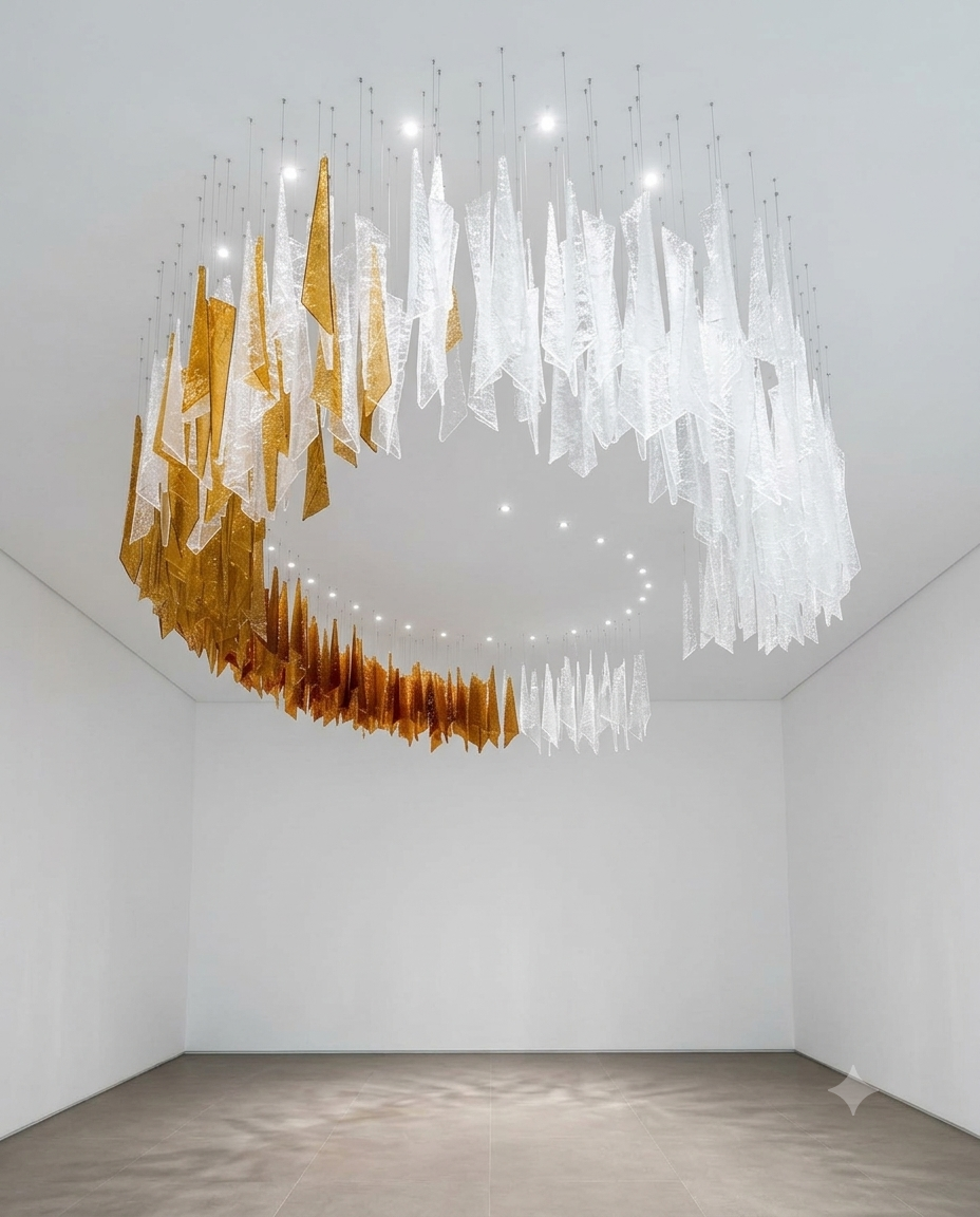 Luxury Custom Spiral Glass Chandelier - Ice-Shaped Orange & White Pendant Light