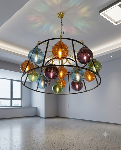 Modern Multicolor Glass Globe Chandelier – Pendant Light with E27 Blown Glass Balls (7-Light & 16-Light Options)